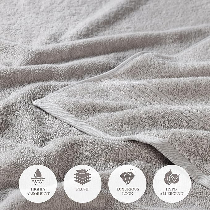 Superior Egyptian Cotton 10-Piece Face Towel Set , Small Towels For Facial, Spa, Quick Dry, Absorbent Towels, Bathroom Accessories, Guest Bath, Home Essentials, Washcloth, Airbnb, Silver