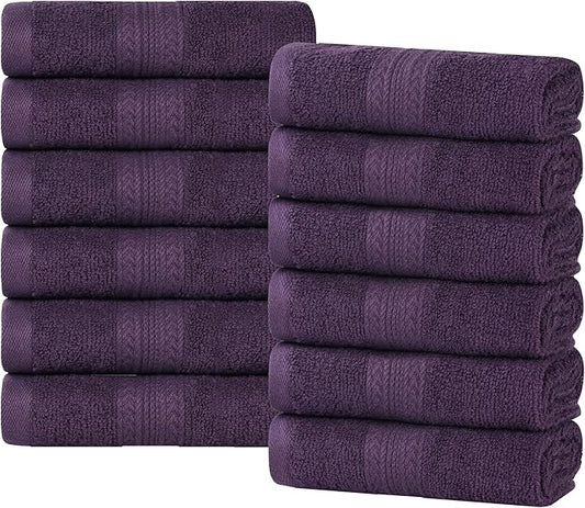 Superior Eco-Friendly Cotton 12-Piece Face Towel/Washcloth Set, Small, Fast Drying Towels for Face, Spa, Resort, Hotel, Hand, Shower, Guest Bathroom, Home, Airbnb, Apartment Essentials, Eggplant
