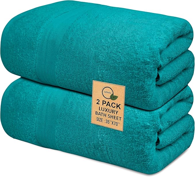 Softolle Luxury Bath Towels Set of 4 (27” x 54”) | Towels for Bathroom | Super Soft | Highly Absorbent Towels for Home, Spa, Gym (Teal, Bath Sheets (35”x70”) Pack of 2)