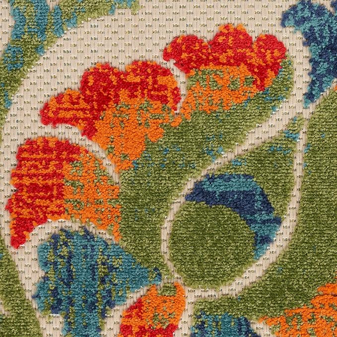 Nourison Home Aloha Red Multicolor 7'10" x Round Area Rug - Easy Clean, Non Shedding, Bed Room, Living Room, Dining Room, Kitchen (8' x Round)