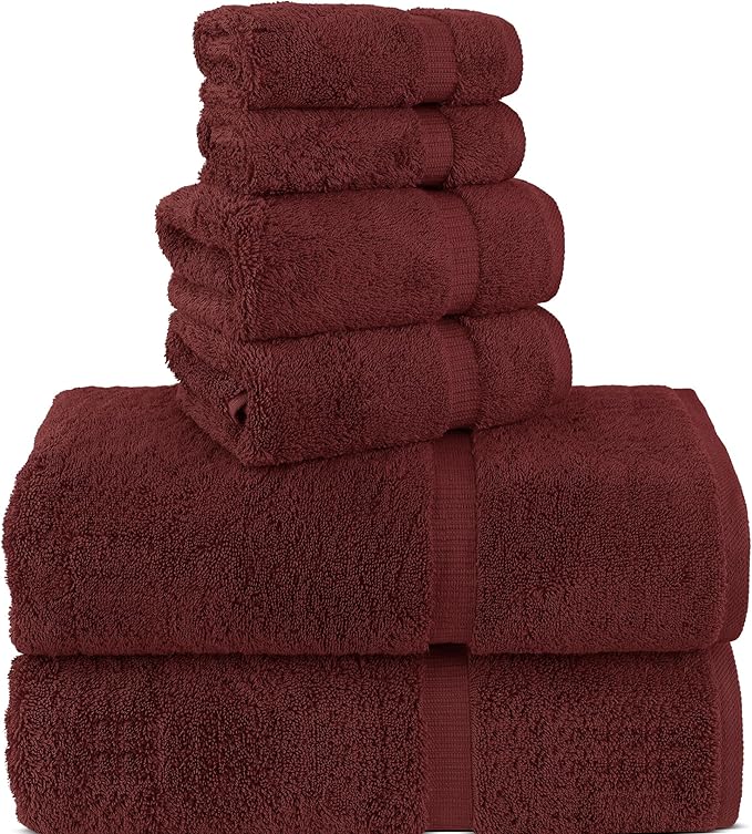 Chakir Turkish Linens 100% Cotton Premium Turkish Towels for Bathroom, 2 Large Bath Towels, 2 Hand Towels, 2 Washcloths (6-Piece Towel Set, Cranberry)