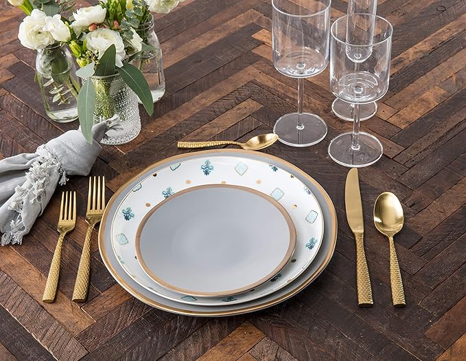 Fortessa Lucca Faceted 18/10 Stainless Steel Flatware, Solid Handle Table Knife, 9.9", Set of 12, Brushed Gold