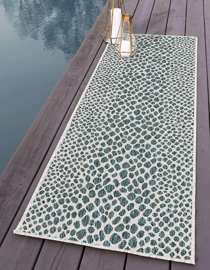 Unique Loom Outdoor Collection Area Rug - Cape Town (2' x 8' Runner, Teal/ Ivory)