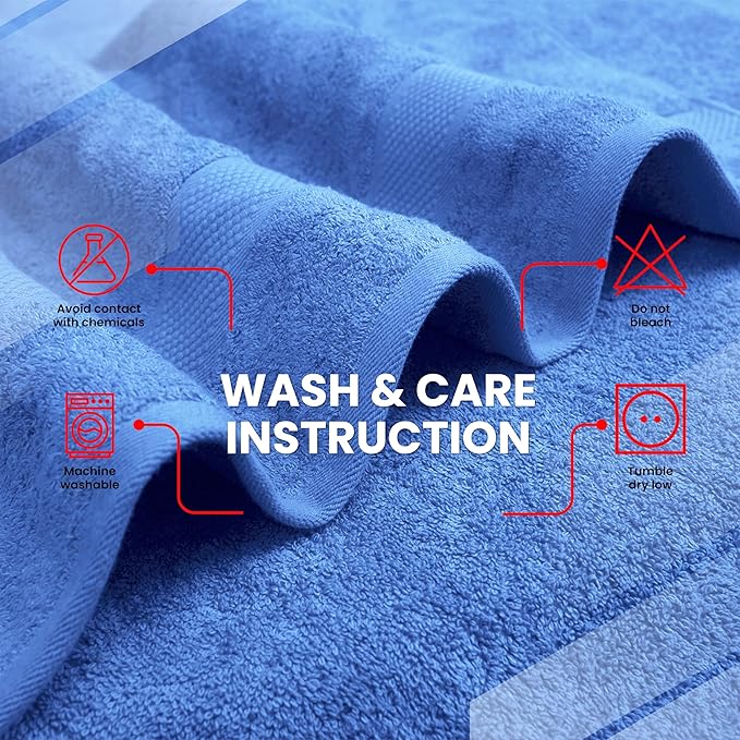 Infinitee Xclusives Luxury 100% Cotton Towel Set – 8 Piece Bathroom Towel Set (2 Bath Towels, 2 Hand Towels, 4 Washcloths) – Soft & Absorbent Towels for Bathroom (Eloquent Blue)