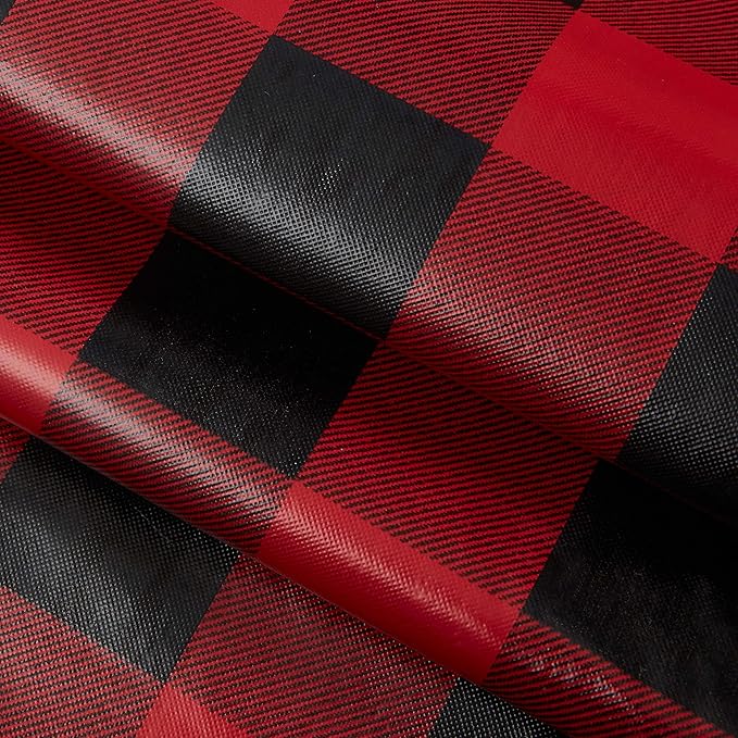 Newbridge Holiday Buffalo Plaid Vinyl Christmas Tablecloth with Flannel Backing, Red & Black Rustic Cottage Check, Wipe Clean, 60 x 102 Inch Rectangle