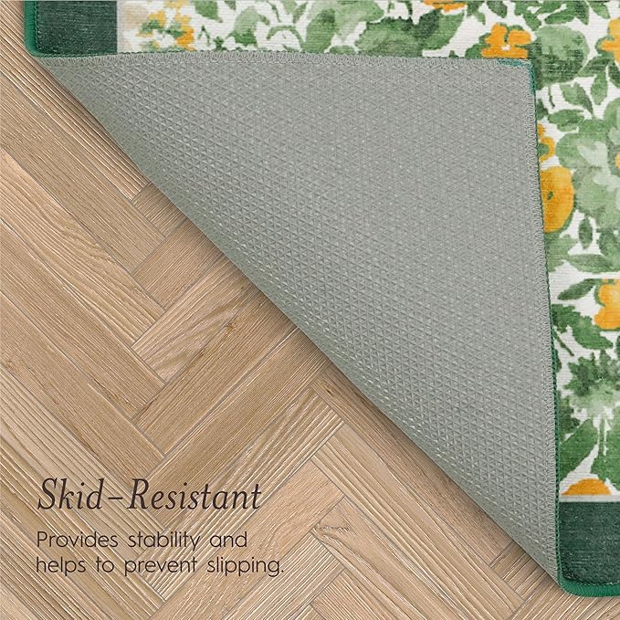 Laura Ashley Green Lovestone Floral Machine Washable & Slip Resistant 8' x 10' Area Rug