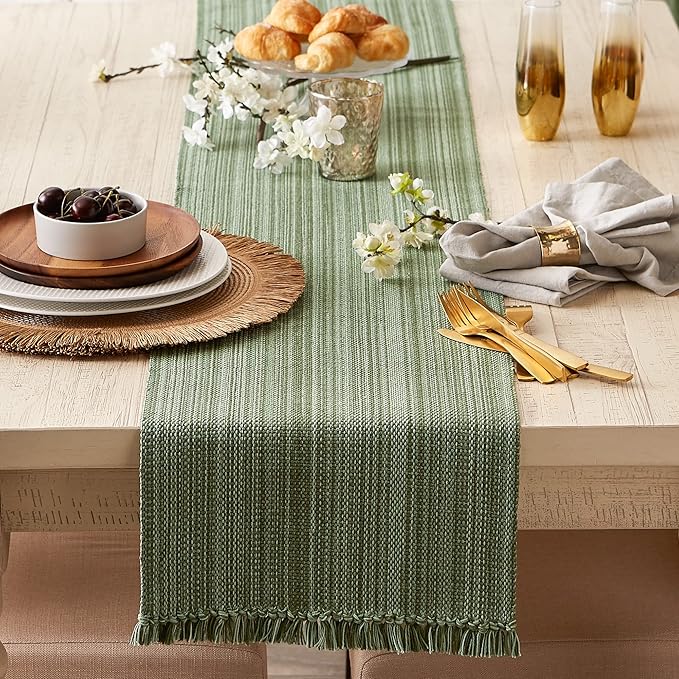 DII Variegated Tabletop Collection, Table Runner, 13x72, Artichoke Green