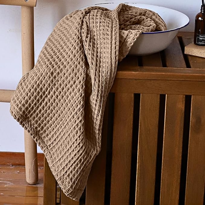 4-Piece Waffle Towels Set for Bathroom - Soft 100% Turkish Cotton Quick-Dry Lint-Free Waffle Weave Thin Bath and Hand Towels4 (Brown, 2 Bath & 2 Hand Towel Set)