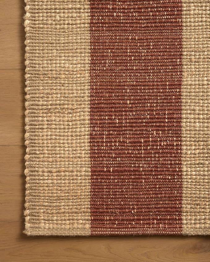 Loloi Leanne Ford Weatherstaff Collection WTS-02 Natural/Brick 2'-6" x 9'-9" Runner Rug Jute, Striped, Neutral, Hallway, Kitchen, Mudroom, and Bathroom