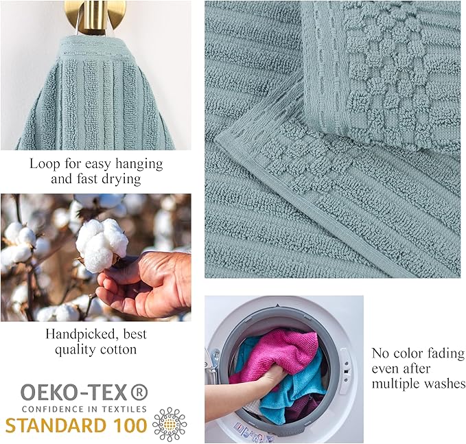 Cotton 2-Piece Solid and Ribbed Bath Towel Set, Bath Towels- 27" x 54", Basil by Superior