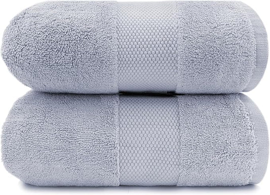 Maisonette Elegance 100% Organic Cotton Turkish Bath Sheets - Soft Absorbent Oversized Bathroom Towels - Ideal Quick Dry Extra Large Luxury Towel Set for Shower (35" x 70", 2 Pack) Light Gray (Shore)
