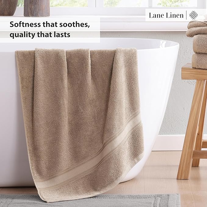 LANE LINEN Luxury Bath Towels Set - 6 Piece 100% CottonBathroom Zero Twist Shower Extra Absorbent Towel Super Soft 2 Hand Wash Cloths Taupe