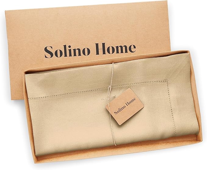 Solino Home Linen Square Tablecloth 52 x 52 Inch - 100% Pure Linen Beige Table Throw - Classic Hemstitch, Machine Washable Table Cloth