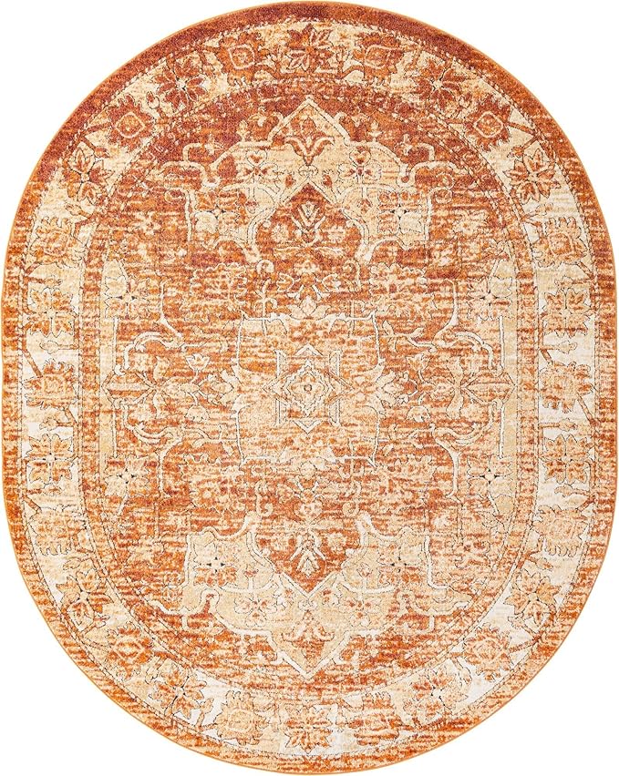Unique Loom Isabella Collection Area Rug - Adjani (7' 10" x 10' Oval, Rust Red/ Black)
