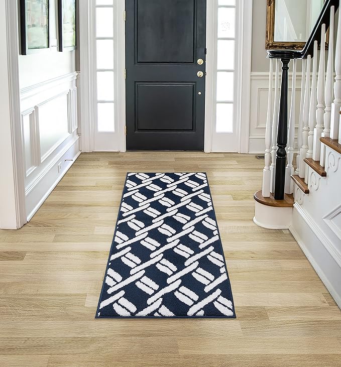 Nautica – Runner Rug | Indoor Runners for Hallways and Entry Rugs| Non-Slip and Non-Skid Entry and Kitchen Door Mat| Machine Washable Entryway Carpet Rugs |26” x 60” |Chain Navy