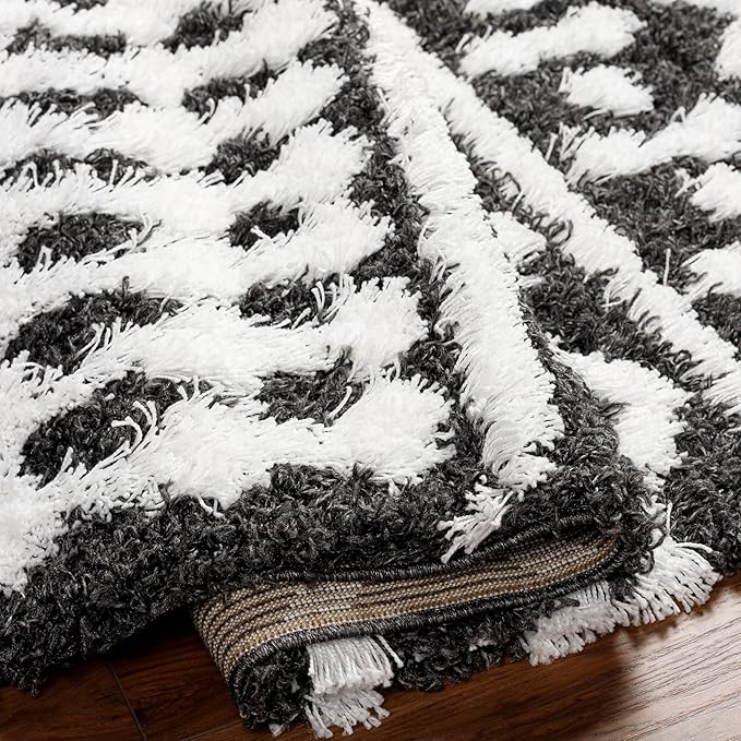 Livabliss Hapsburg Moroccan Shag Area Rug,7'10" x 10'3",Black/White