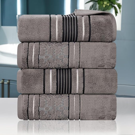 Superior Cotton Bath Towel Set, Large Plush Absorbent Body Towels, Luxury Soft Quick Drying, Shower, Spa, Hotel, Pool, Guest Bathroom, Home Essentials, Zero Twist, Assorted Design, Set of 4, Charcoal