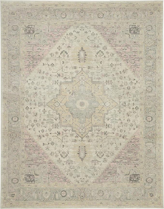 Nourison Home Tranquil Ivory Pink 8'10" x 11'10" Area Rug - Easy Clean, Non Shedding, Bed Room, Living Room, Dining Room, Kitchen (9' x 12')