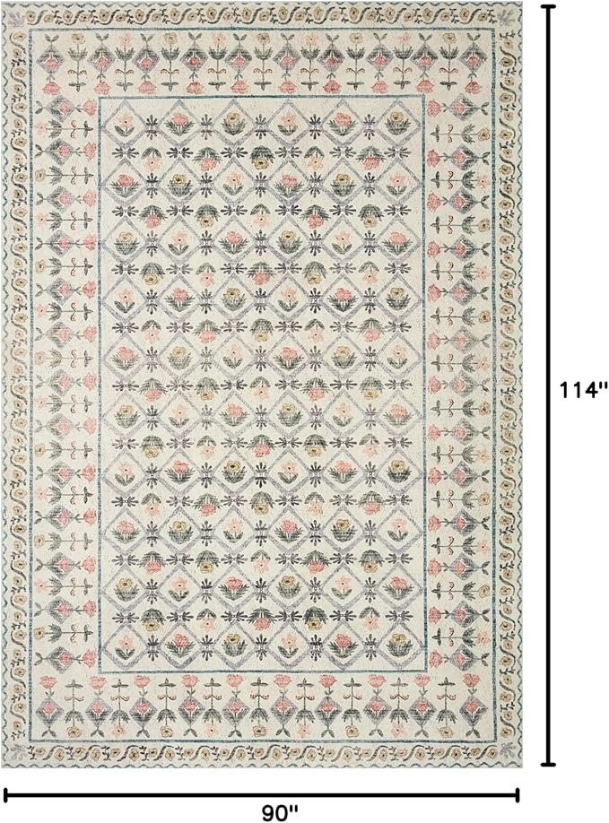 Loloi Rifle Paper Co. Eden Collection EDE-03 Lattice Ivory 7'-6" x 9'-6" Area Rug feat. CloudPile™