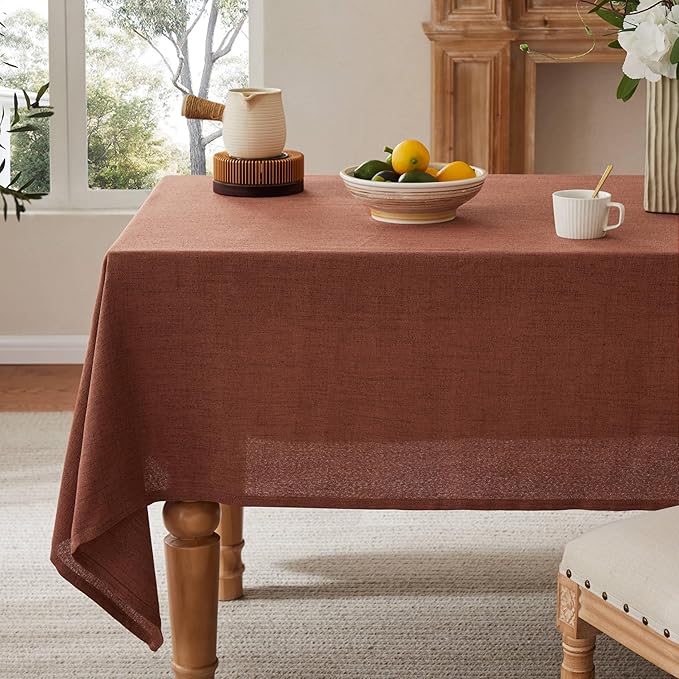 Linen Tablecloth for Rectangle Table, 52x70 Inch Terracota, Farmhouse Style Rust Tablecloth, Water Resistant Burlap Tablecloths for Dining Table Farmhouse Kitchen