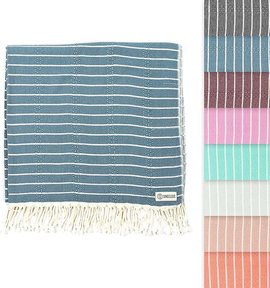 Sand Cloud Turkish Beach Towel - Sand Proof - 100% Certified Organic Turkish Towel - Quick Dry Towel for Beach, Picnic, Blanket or Bath Towel - As Seen on Shark Tank - Gocek (Denim)