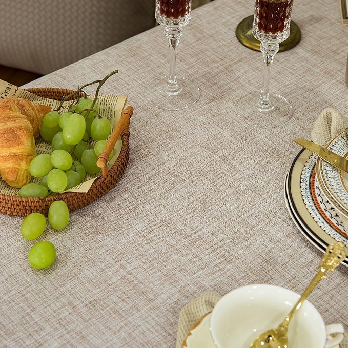 Classic Textured Linen Style Tablecloth,Rustic Washable,Solid Bordered Retro Rectangle Table Cloth,Kitchen Dinning Tabletop Decoration,Oblong Table Cover, Linen 55x120 Inch