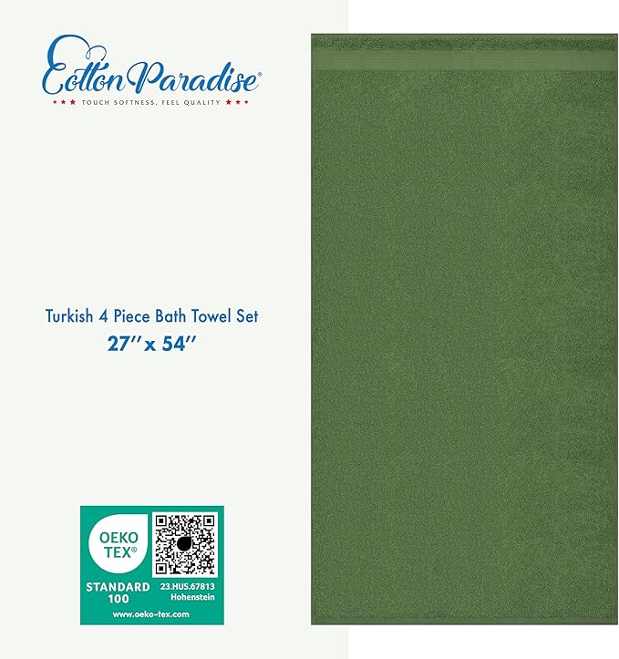 Cotton Paradise 4 Piece Turkish Bath Towels for Bathroom, Extra Large Soft Plush Towels Bathroom Set, Sage Green