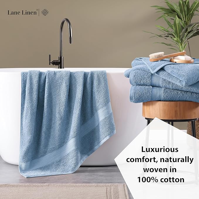 LANE LINEN 100% Ring Spun Cotton 4 Pack Bath Towels (28"x54") - Home Essentials Bathroom Towels Set - Quick Dry, Super Soft & Absorbent Bath Towels - Machine Wash in Cold Water - Cerulean Blue