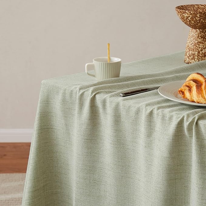 Linen Tablecloth with Tassels, Farmhouse Style Green Tablecloth, Water Resistant Burlap Tablecloths for Square Table, 60x60 Inch Green