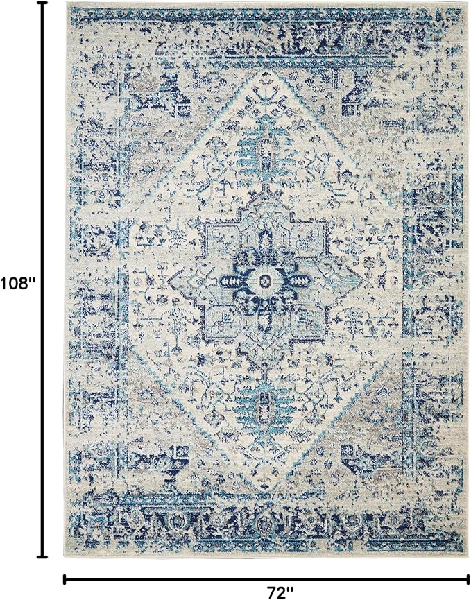 Nourison Home Tranquil Ivory/Light Blue 6' x 9' Area Rug - Easy Clean, Non Shedding, Bed Room, Living Room, Dining Room, Kitchen (6' x 9')