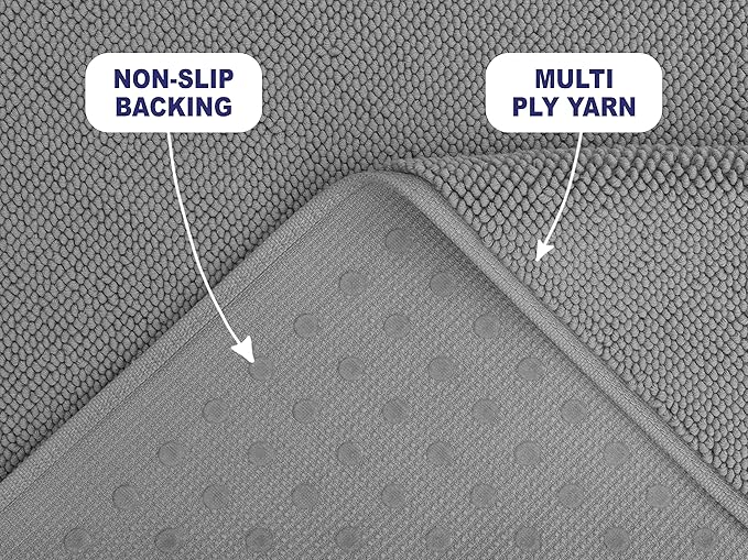 American Soft Linen Bath Rug, 17 in 24 in 100% Cotton Bath Mats Rugs for Bathroom, Slip Reducer Washable Shaggy Form Area Rugs, Light Grey Bath Rug