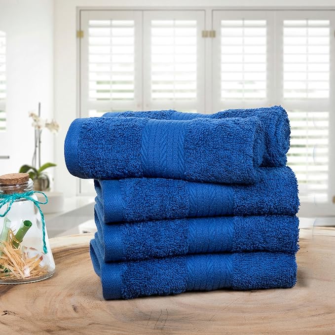 Ample Decor Washcloths Set of 5 12 X 12 Inch 100% Cotton 600 GSM, Soft Absorbent and Reusable Fingertip Towels, Ideal for Bathroom, Powder Room - Navy Blue