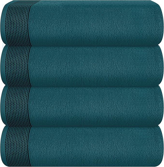 Belizzi Home Ultra Soft 4 Pack Oversized Bath Towel Set 27x54 inches, 100% Cotton Bath Towels, Highly Absorbant Compact Quickdry & Lightweight Towel, Ideal for Gym Travel Camp Pool - Teal