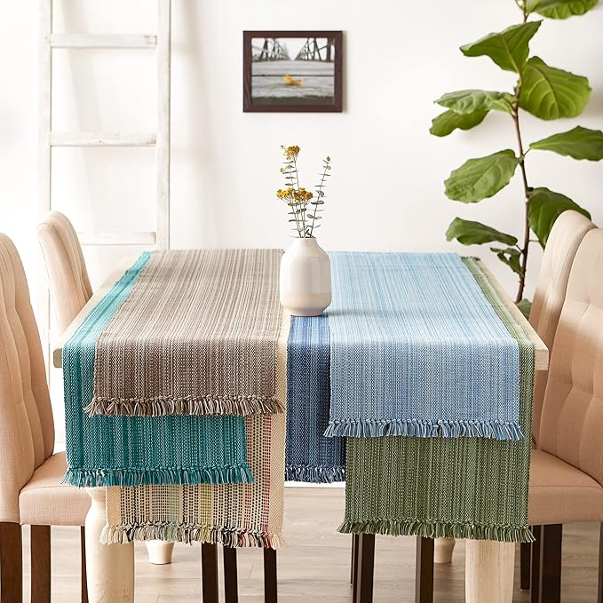 DII Variegated Tabletop Collection, Table Runner, 13x72, Light Blue