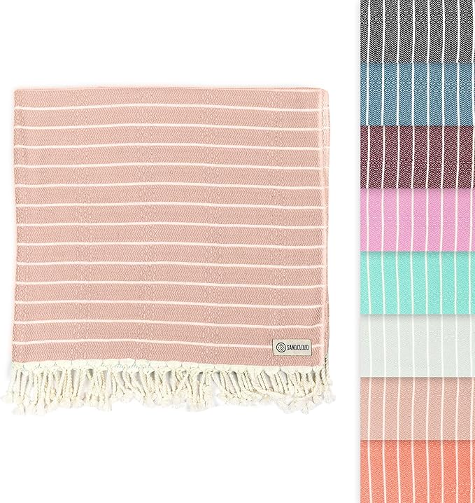 Sand Cloud Turkish Beach Towel - Sand Proof - 100% Certified Organic Turkish Towel - Quick Dry Towel for Beach, Picnic, Blanket or Bath Towel - As Seen on Shark Tank - Gocek (Beige)