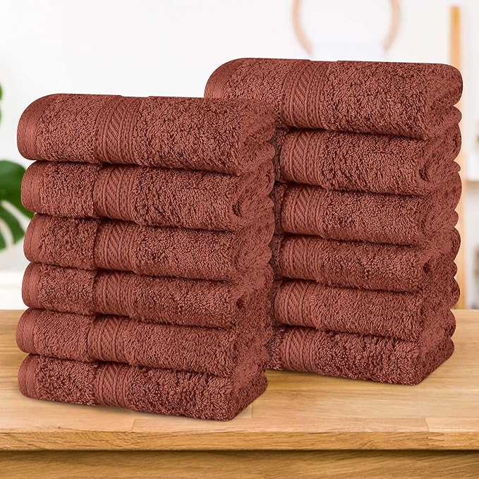 Superior Atlas Cotton Luxury Face Towels, Washcloth Set, Heavyweight, Bathroom Accessories, Kitchen Basics, Spa, Salon, Hotel, Resort, Thick, Ultra-Plush, Highly-Absorbent, Face Towel, Chocolate