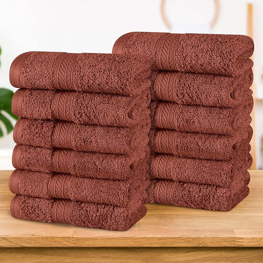 Superior Atlas Cotton Luxury Face Towels, Washcloth Set, Heavyweight, Bathroom Accessories, Kitchen Basics, Spa, Salon, Hotel, Resort, Thick, Ultra-Plush, Highly-Absorbent, Face Towel, Chocolate