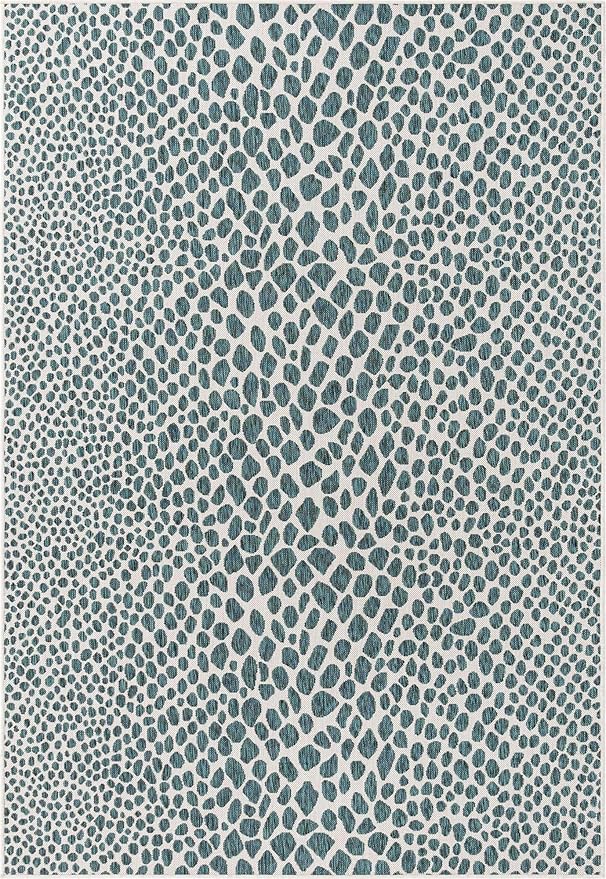 Unique Loom Outdoor Collection Area Rug - Cape Town (6' 1' x 9' Rectangle, Teal/ Ivory)