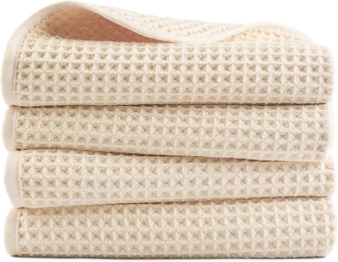 POLYTE 430 GSM Microfiber Lint Free Hand Towel, 16 x 30 in, 4 Pack (Waffle Weave)