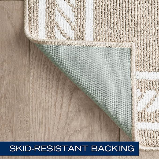 Nautica – Runner Rug | Indoor Runners for Hallways and Entry Rugs| Non-Slip and Non-Skid Entry and Kitchen Door Mat| Machine Washable Entryway Carpet Rugs | 2'2" x 3'9" | Rope Border Beige