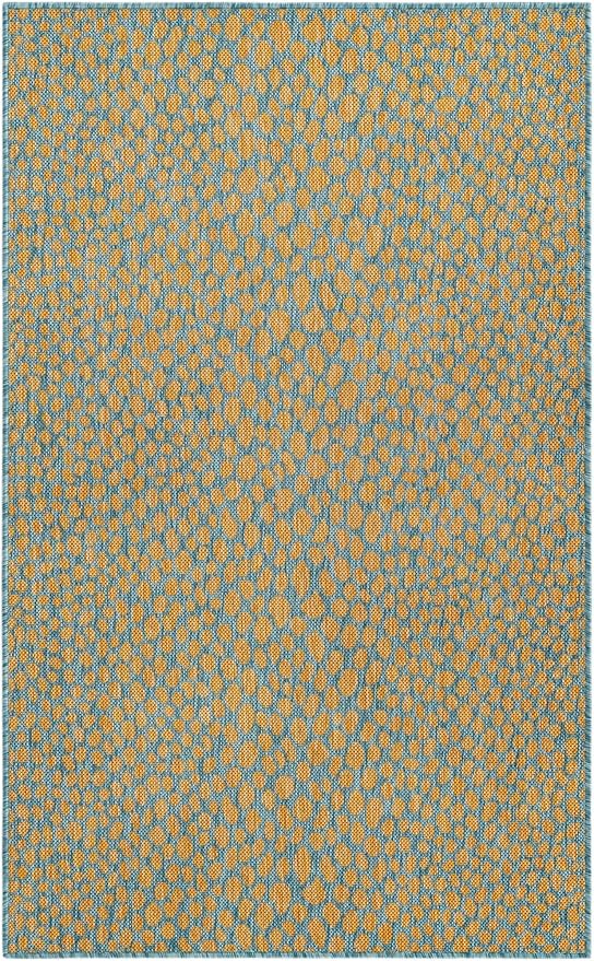 Unique Loom Jill Zarin Jill Zarin Outdoor Collection Area Rug - Cape Town (2' 2" x 3' 1" Rectangle, Yellow and Aqua/Light Blue)