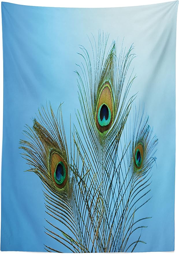 Ambesonne Peacock Tablecloth, Fluffy Peacock Feathers Vivid Colors Similar to Mythical Phoenix Immortality Theme, Rectangular Table Cover for Dining Room Kitchen Decor, 60" X 84", Green Blue