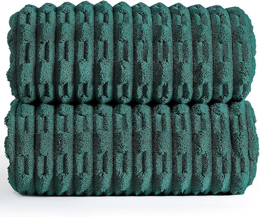 40x80 Inches Oversized Bath Sheets Extra Large Bath Towels Set of 2 for Adults Super Soft Quick Dry Lightweight Lint Free Absorbent Stripe Microfiber Shower Towels (Dark Green, 2 Piece)