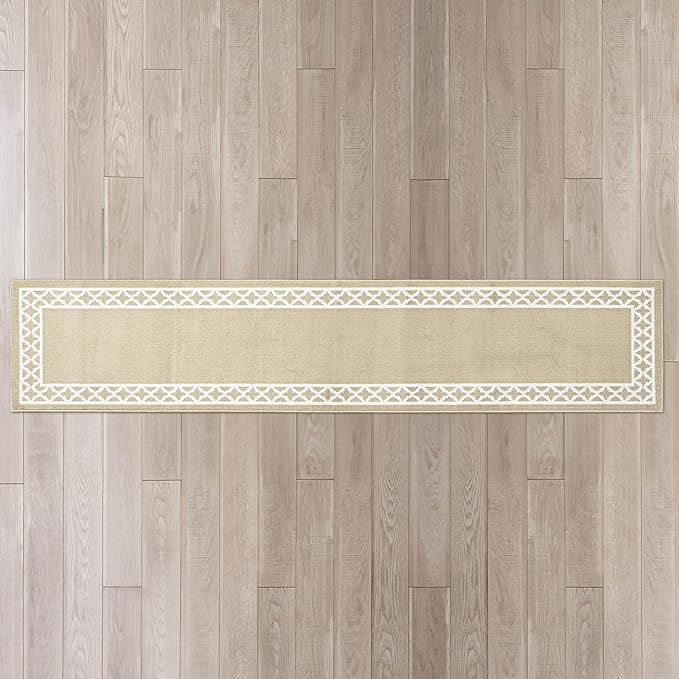 Nautica – Runner Rug | Indoor Runners for Hallways and Entry Rugs| Non-Slip and Non-Skid Entry and Kitchen Door Mat| Machine Washable Entryway Carpet Rugs | 2'6" x 12' | Trellis Beige