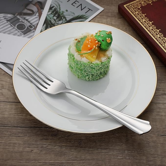 Amazon Basics Stainless Steel Dinner Forks with Scalloped Edge, Pack of 12, Silver