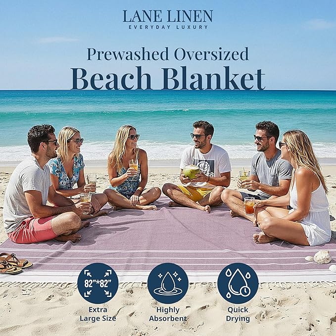 LANE LINEN Outdoor Blanket for Beach Games - Oversized Beach Towels for Adults, Pre-Washed, Quick Dry Finish – 82"x82", Perfect for Coastal Getaways, Backyard Relaxation – Regal Orchid