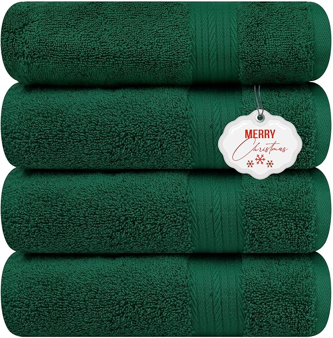 Ample Decor 100% Cotton Bath Towels for Bathroom 30 X 54 Inch 600 GSM Soft Absorbent - 4 pcs - Christmas Green