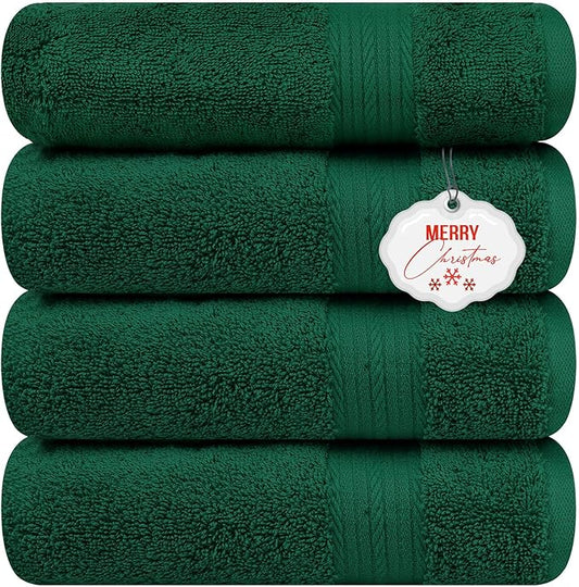 Ample Decor 100% Cotton Bath Towels for Bathroom 30 X 54 Inch 600 GSM Soft Absorbent - 4 pcs - Christmas Green