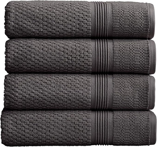 Market & Place 100% Cotton Waffle Textured Bath Towels Set of 4 | Super Soft Quick Dry Bath Towels | Decorative Towels for Bathroom | Zoey Collection (Charcoal)