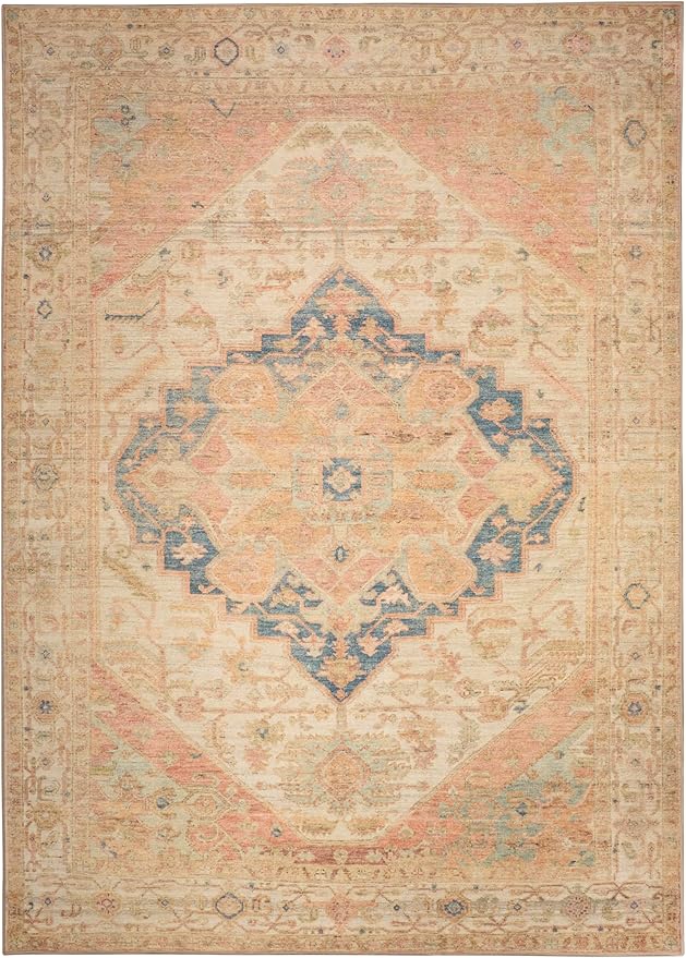 Nourison Home Vintage Washables Multicolor 5'3" x 7'3" Area Rug - Easy Clean, Non Shedding, Bed Room, Living Room, Dining Room, Kitchen (5' x 7')
